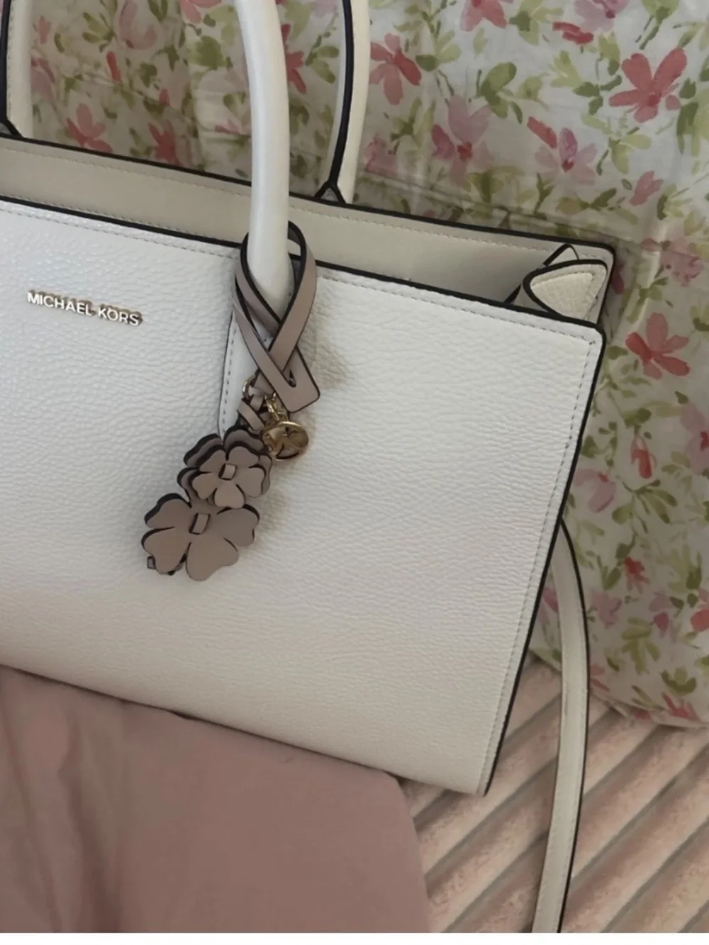 Michael Kors, white leather, large charm handbag new with tags